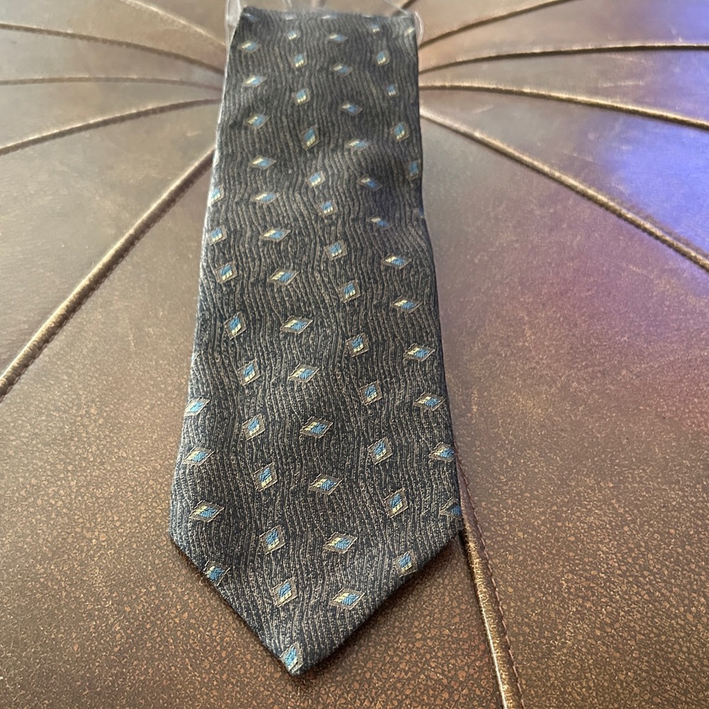 Stafford Black And Brown Swirl and Blue Geometric Tie